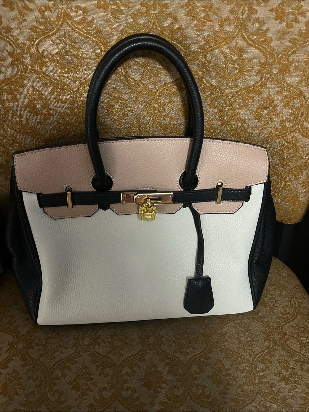 Women’s Tricolor Structured Satchel - Black, White & Blush